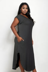 Plus Size Batwing Sleeve V Neck Maxi Dress