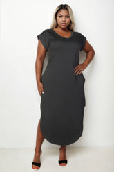 Plus Size Batwing Sleeve V Neck Maxi Dress