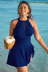 Plus Size Halter Ruched Swimdress