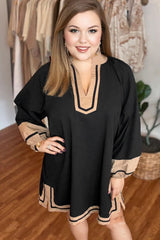 Plus Size Color Block Striped V Neck Shift Dress