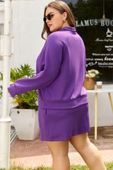 Plus Size Half Zip Pullover Mini Skirt Set