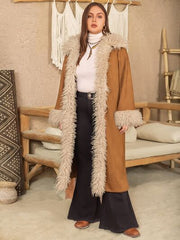 Plus Size Furry Trim Open Front Coat