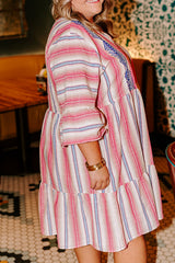 Plus Size Embroidered Flared 3/4 Sleeve Dress