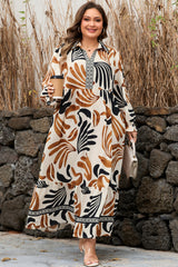 Plus Size Abstract Print Contrast Collar Shift Dress