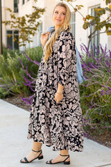 Plus Size Floral Puff Sleeve Maxi Dress