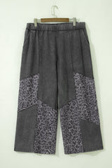 Plus Size Leopard Patchwork Wide Leg Pants