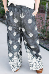 Plus Size Geometric Ethnic Print Wide Leg Pants