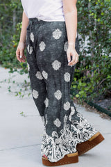 Plus Size Geometric Ethnic Print Wide Leg Pants