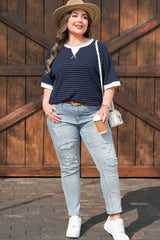 Plus Size Contrast Trim Ribbed T Shirt