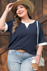 Plus Size Contrast Trim Ribbed T Shirt