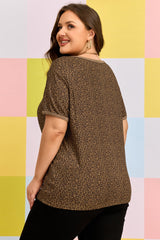 Plus Size Leopard Print Ribbed Trim Tee