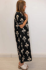Plus Size Floral Print Frilled Collar Maxi Dress