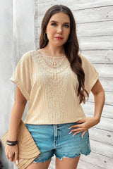 Plus Size Lace Crochet Cable Knit Top