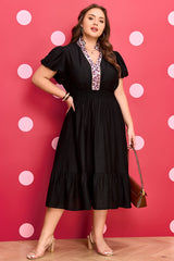 Plus Size Leopard V-Neck Smocked Dress