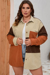 Plus Size Brown Corduroy Pocket Jacket