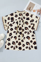 Plus Size Leopard Print Color Block Blouse