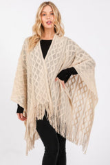 Plus Size Diamond Pattern Tassel Knit Ruana