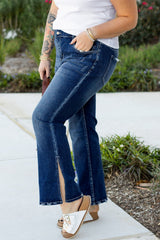 Plus Size High Waist Side Slit Flare Jeans