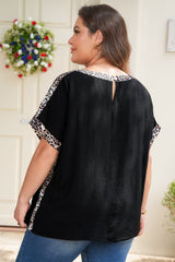 Plus Size Leopard Patchwork Round Neck Tee