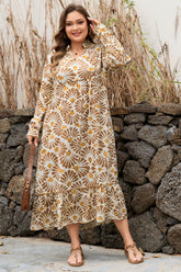 Plus Size Abstract Plant Print Loose Long Dress