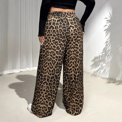 Plus Size Leopard-Print Casual Straight-Leg Pants