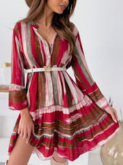 Plus Size Buttoned Striped Long Sleeve Mini Dress
