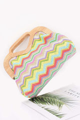 Plus Size Faux Straw Wood Frame Clutch