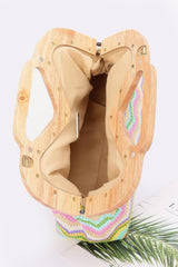 Plus Size Faux Straw Wood Frame Clutch