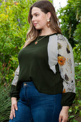 Plus Size Floral Raglan Colorblock Blouse