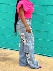 Plus Size Distressed Wide Leg Denim Jeans