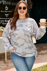 Plus Size Camouflage Print Round Neck Sweatshirt
