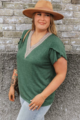 Plus Size Embroidery V Neck Draped Sleeve Blouse