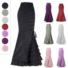 Plus Size Gothic Black Jacquard Mermaid Skirt