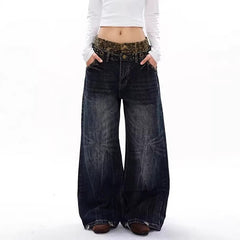 Plus Size Leopard Print Denim Jeans