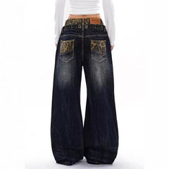 Plus Size Leopard Print Denim Jeans