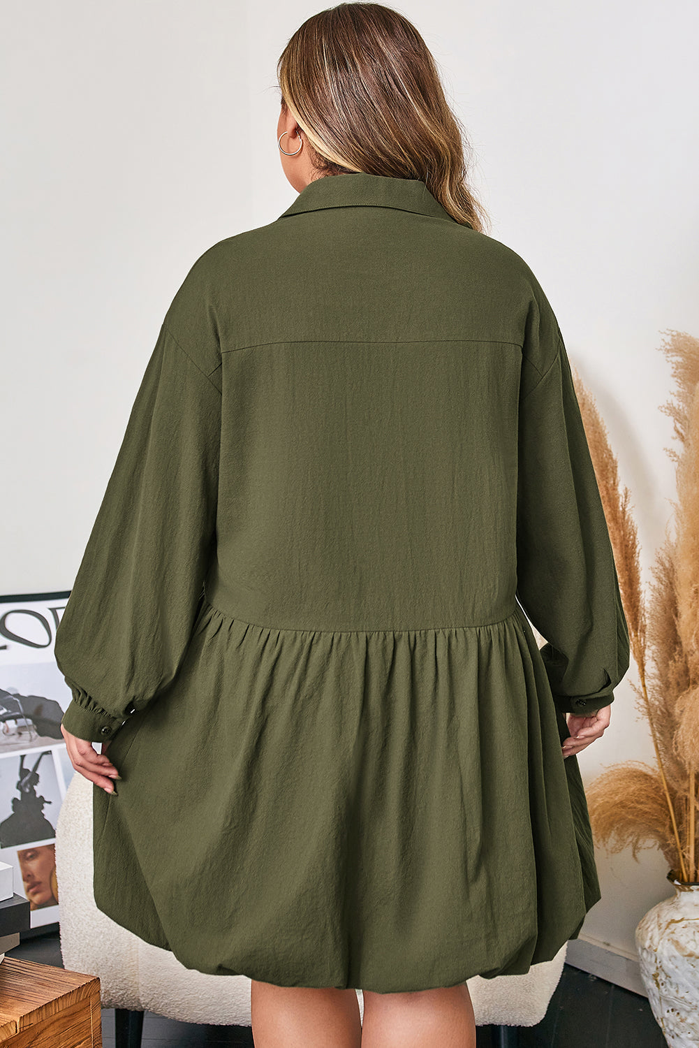 Plus Size Collar Half Button Mini Dress