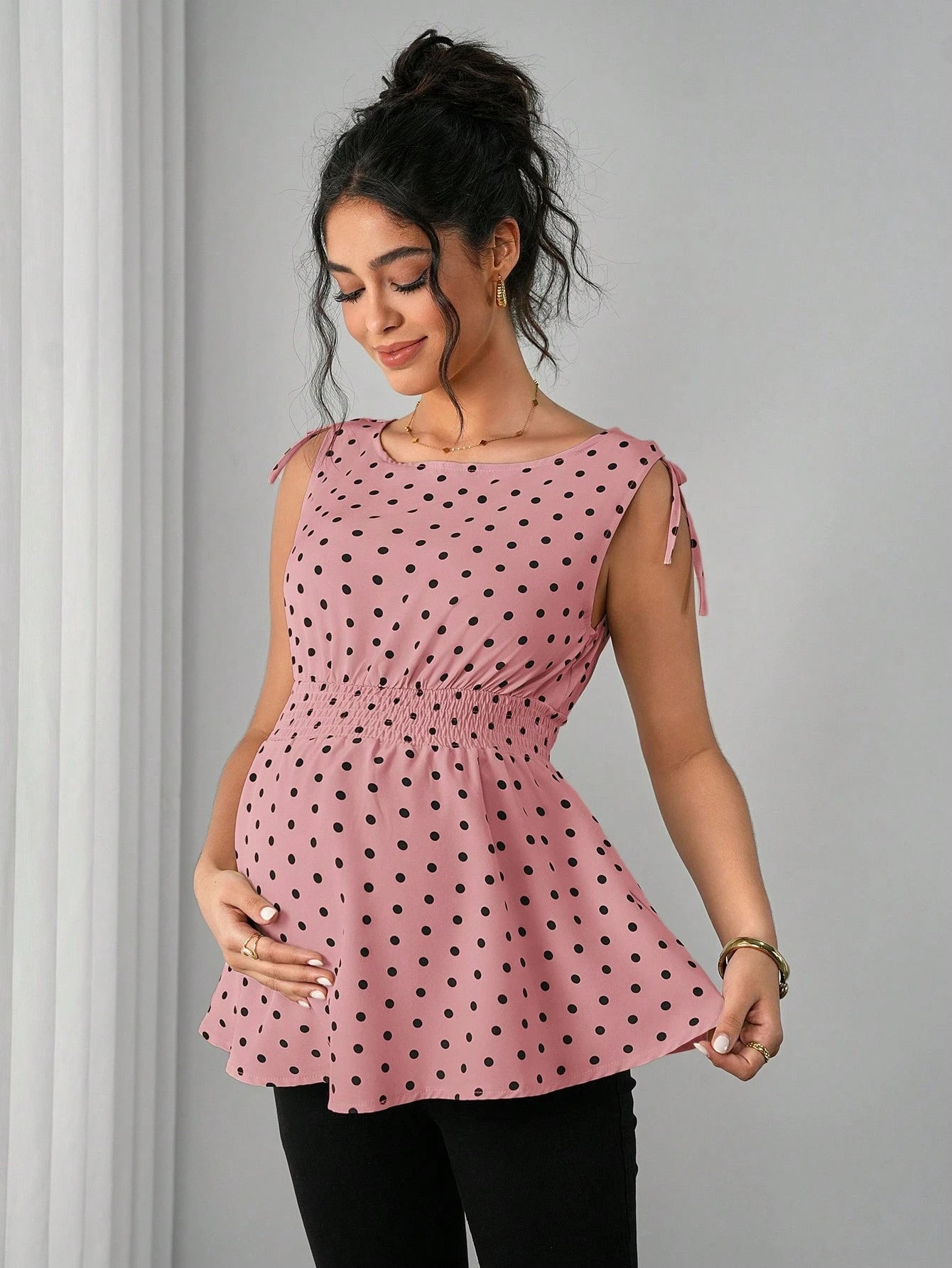 Plus Size Dot Print Maternity Top