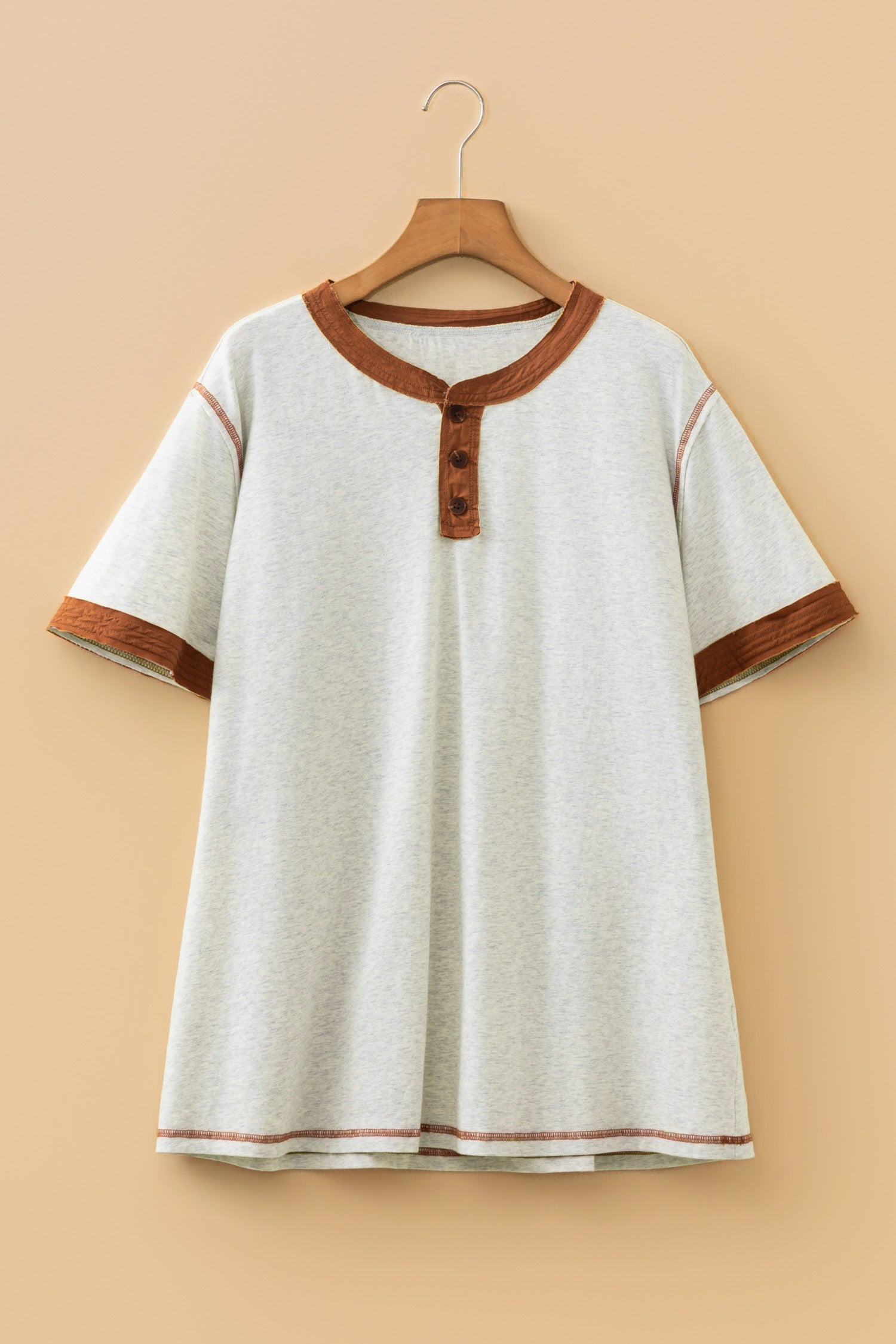 Plus Size Distressed Color Block Henley Tee