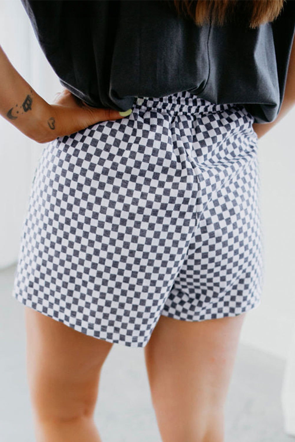 Plus Size Checkerboard Lace-Up Shorts