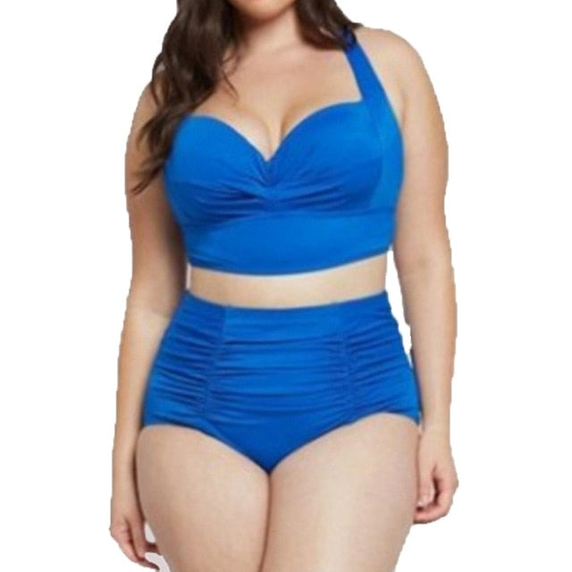 Plus Size High Waist Flower Print Bikini