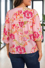 Plus Size Floral V Neck Tie Front Tunic Top