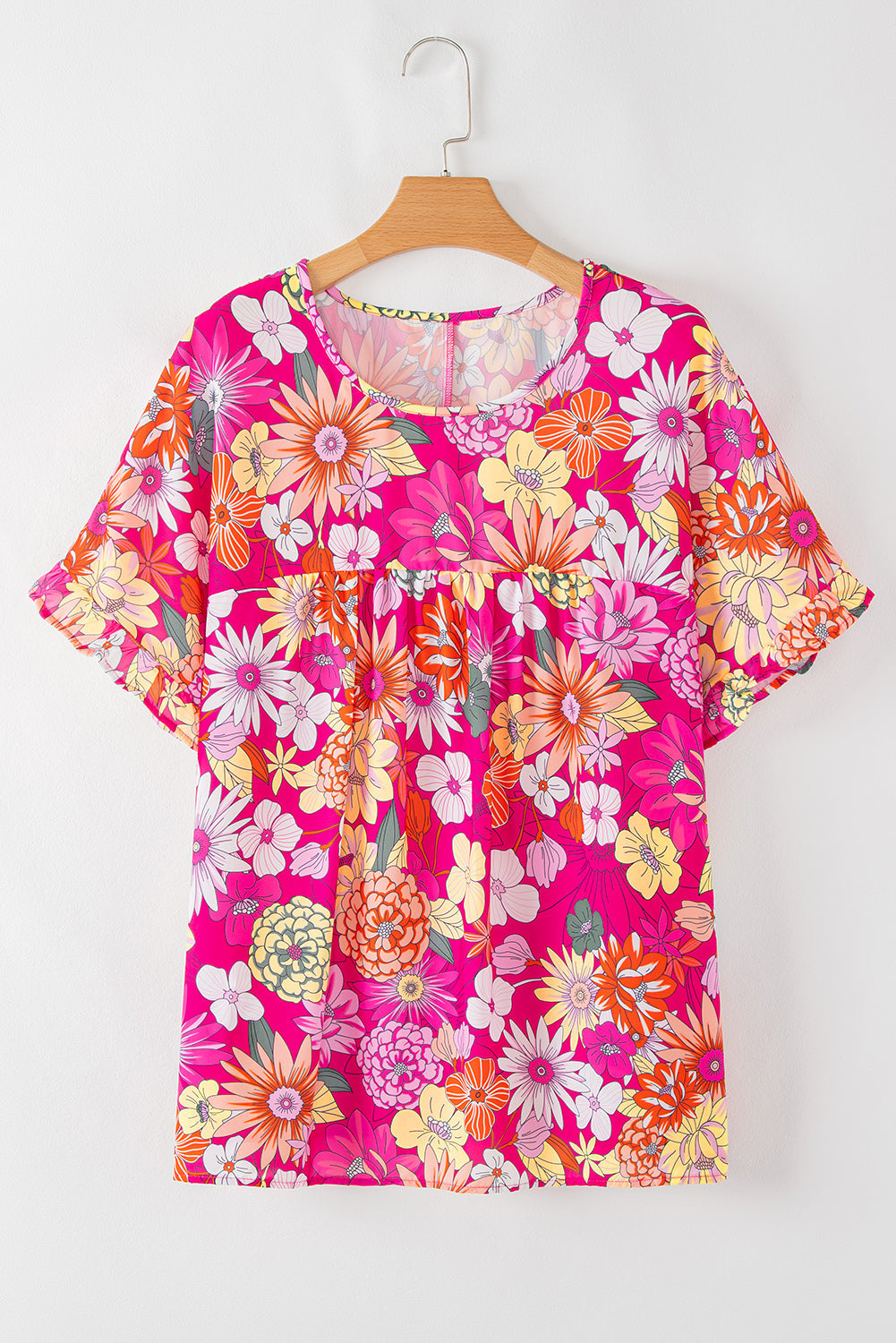 Plus Size Floral Ruffle Short Sleeve Blouse