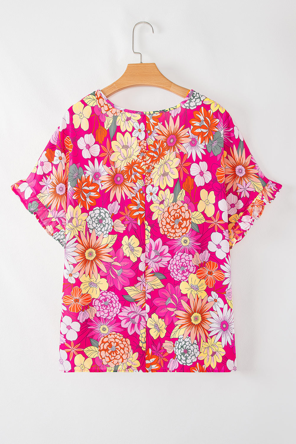 Plus Size Floral Ruffle Short Sleeve Blouse