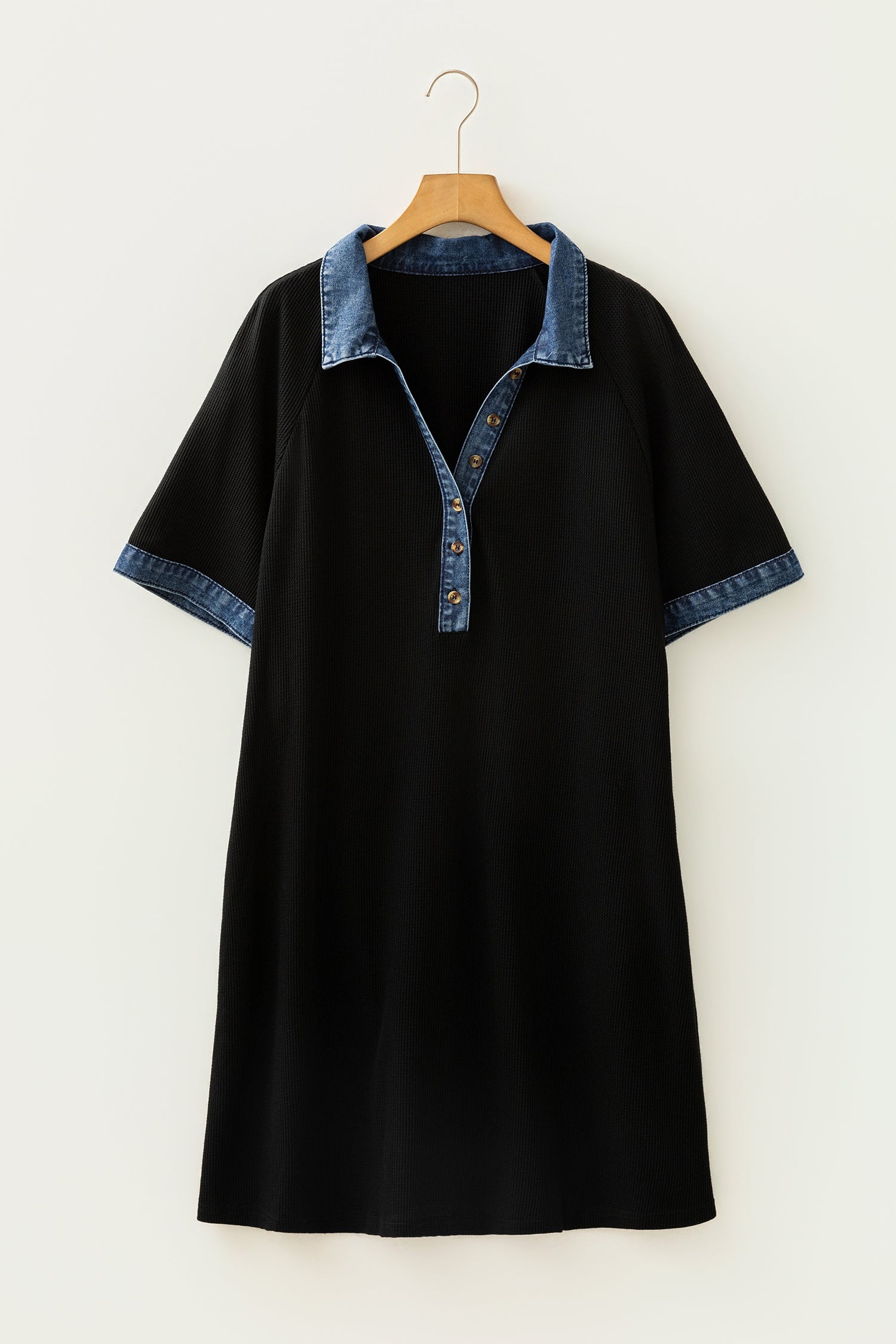 Plus Size Denim Collar Colorblock Shift Dress