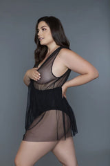 Plus Size Deep V-neck Mesh Babydoll