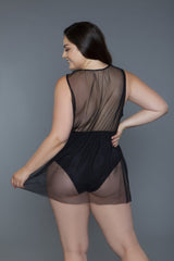 Plus Size Deep V-neck Mesh Babydoll