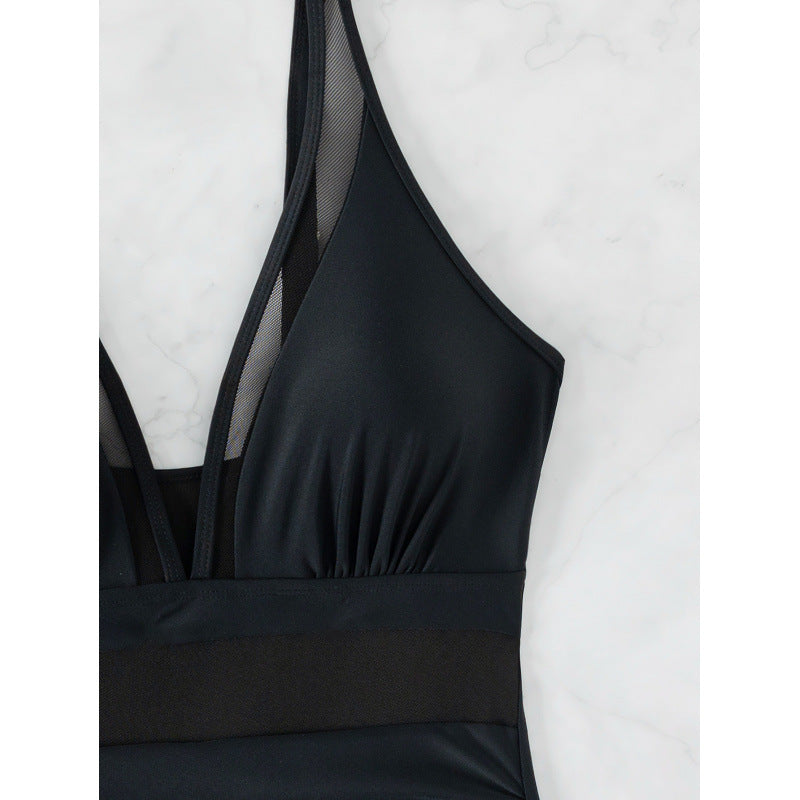 Plus Size Black One-Piece Swimsuit Mesh