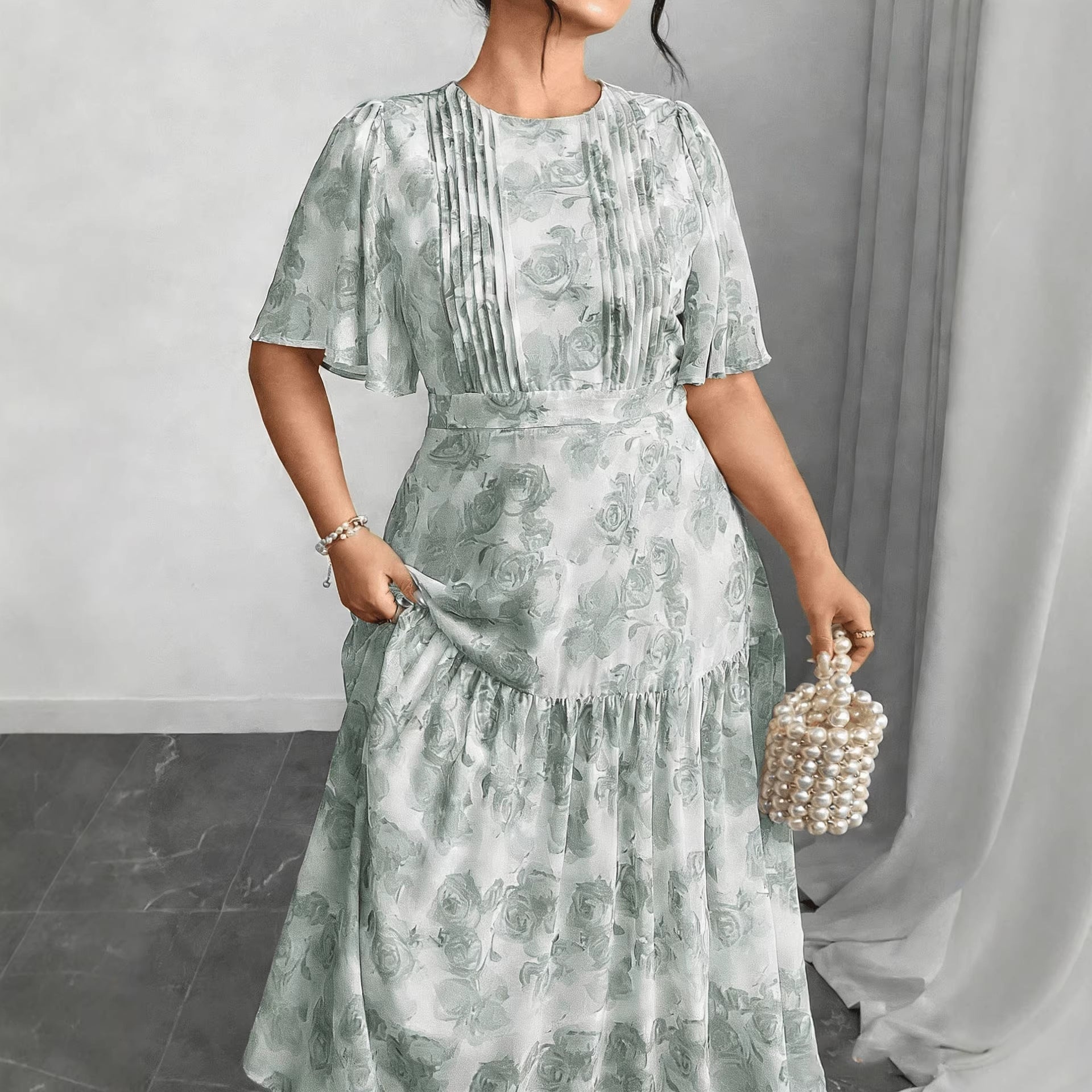 Plus Size Literary Retro Floral Dress