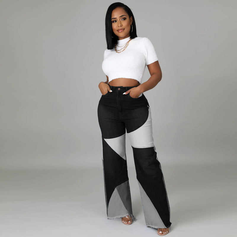 Plus Size High Waist Wide Leg Two Tone Stretch Jeans