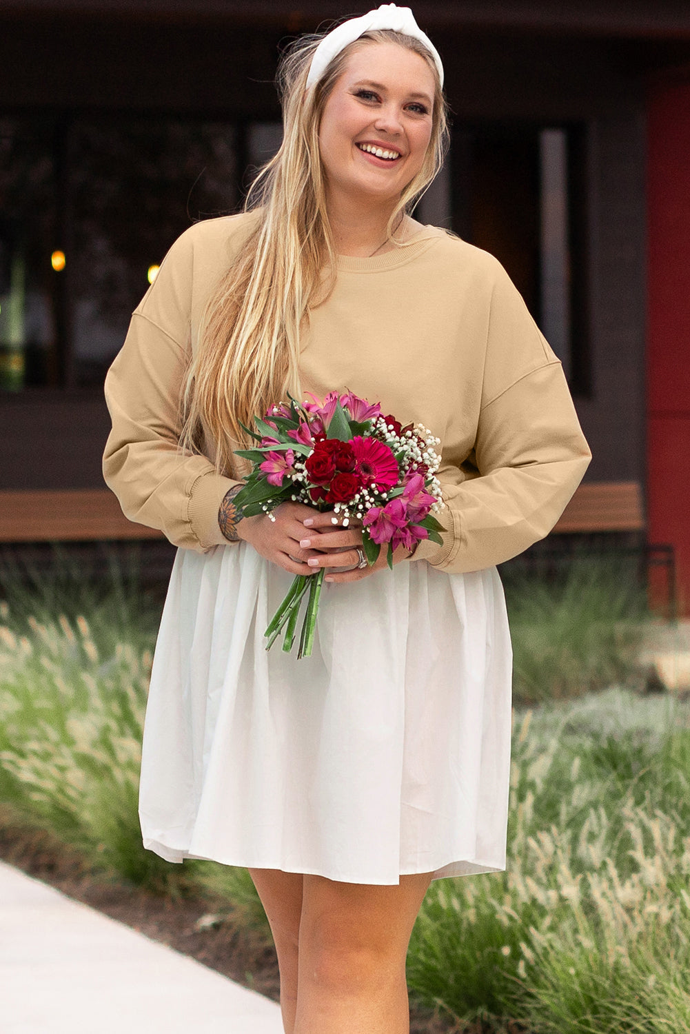 Plus Size Color Block Patchwork Mini Dress